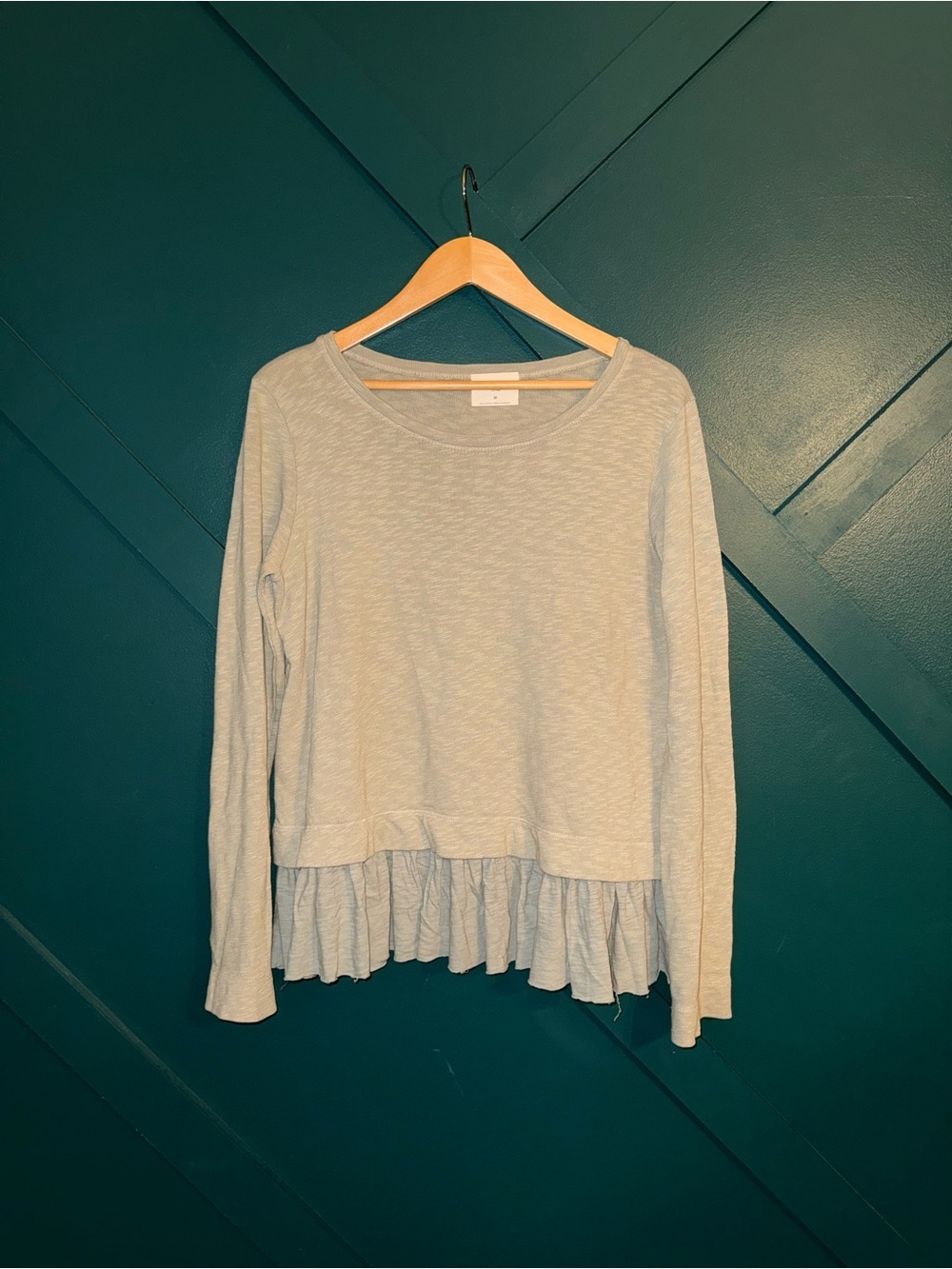 T.La Light Blue Long Sleeve Ruffle Hem Tee